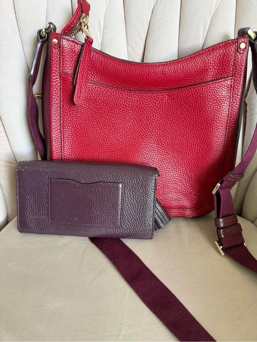 Kate Spade Red Colorblock Leather Crossbody Bag & Burgundy Wallet Set ❤️